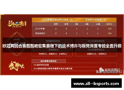 欧冠两回合赛前前瞻密集赛程下的战术博弈与板凳深度考验全面升级
