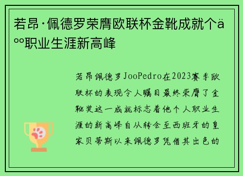 若昂·佩德罗荣膺欧联杯金靴成就个人职业生涯新高峰